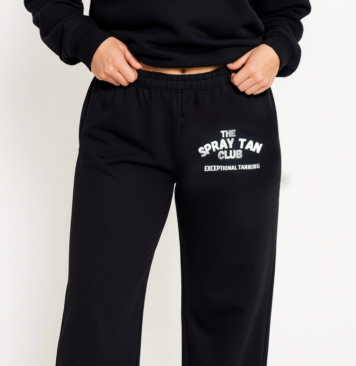 ‘The spray tan club’ wide leg joggers